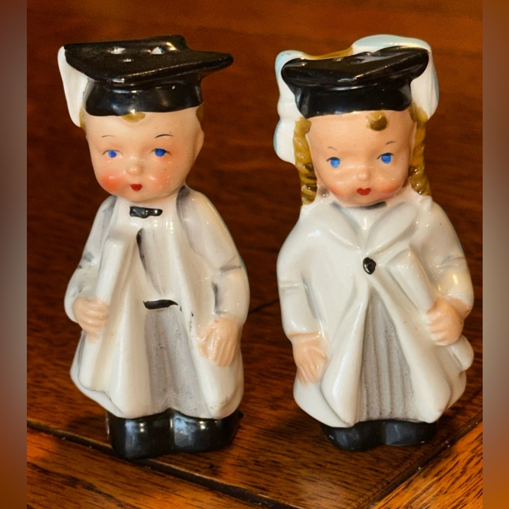 Lefton Graduation & Childhood 2 Side Turnabout Salt Pepper Shakers Vintage